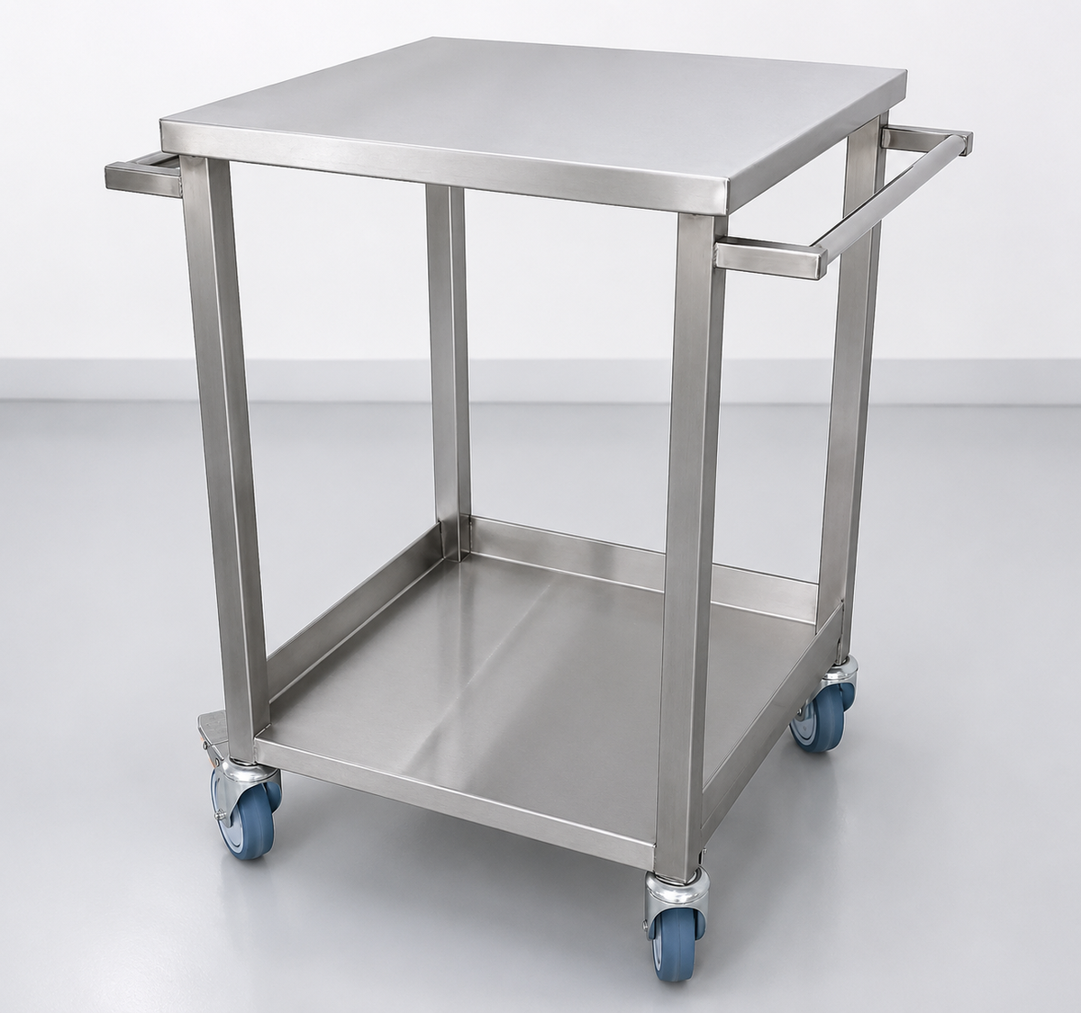Maßgefertigter Edelstahl-Transportwagen für den Materialtransport in der Leiterplattenfertigung und Elektronikproduktion.